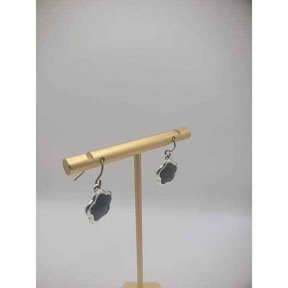 KC Silver Tone Hook Dangle Drop Earrins Pierced Clover Black Jewelry Costume - Picture 5 of 10